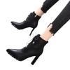 Rivet Black High-heeled Short Boots Women's 2025 New Autumn and Winter Lace-up Pointed Boots Side Zipper Thick Heel Martin Boots