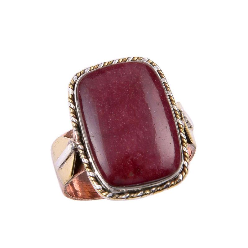 Natural Mookaite Gemstone 925 Solid Sterling Silver Two Tone Ring Size 10 O3w61