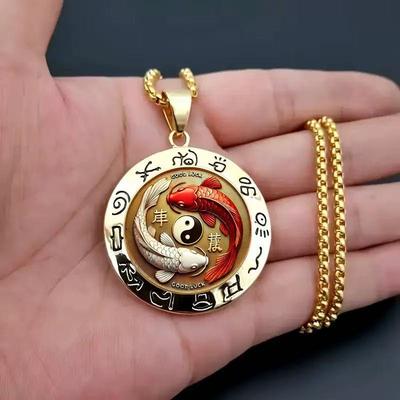 Retro Yin Yang Koi Tai Chi Bagua Dubbele Karper Hanger Sieraden Hanger Ketting