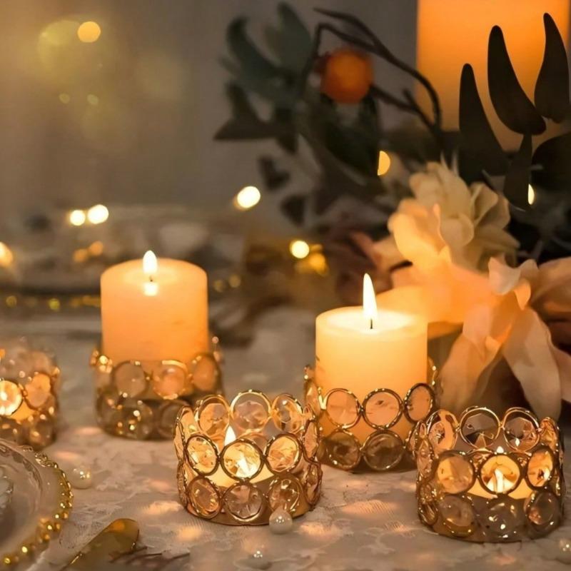 Crystal Tealight Candle Holders with Diamond Cylinder Design Finish for Wedding Centerpieces Table Decor Fireplace Candelabra