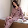 Damen Pyjama-Set aus reiner Baumwolle mit langen Ärmeln - Schlichter Druck für Herbst & Frühling