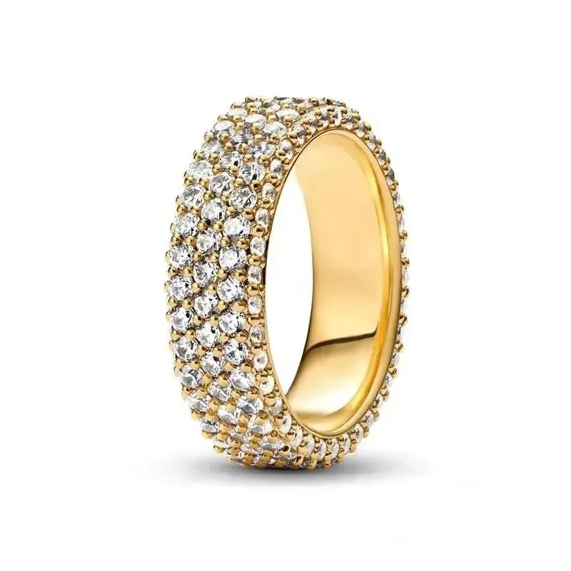 Best-selling Gold-tone Series 925 Silver Elegant Classic Heart-shaped Crown Ring Luxurious Charm Jewelry Holiday Presen