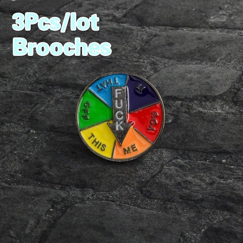 1Pc/3Pcs Pu Jacket Lapel Pins Turntable Pins "OFF ME YOU IT THIS THAT"cartoon Fun Enamel Pins Jewelr