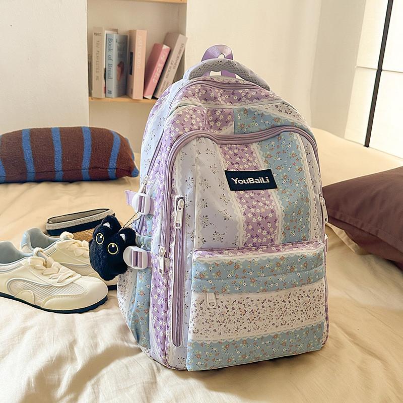 

Casual Nylon Student Backpack With Floral Design For Daily Use фіолетовий