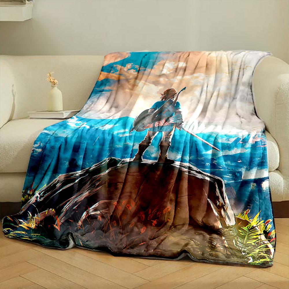 A figure with sword and shield stands on a rock, overlooking a vast landscape. for all seasons blanket lunch break throw gift