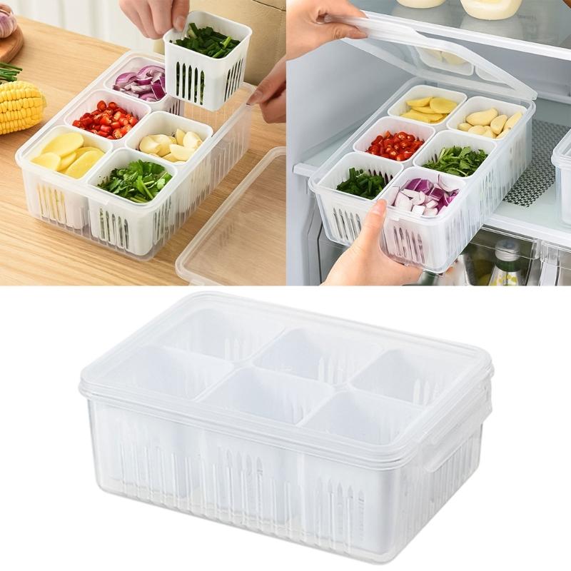 Compartment Refrigerator Storage Box with Lid Home Fridge Fresh-keeping Box