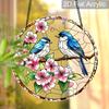2D Flat Acrylic Peach Blossom Birds Suncatcher Decorative Hanging Ornament, 7.87/11.81inches Love Birds Home Window Porch Wall Garden Tree Decor