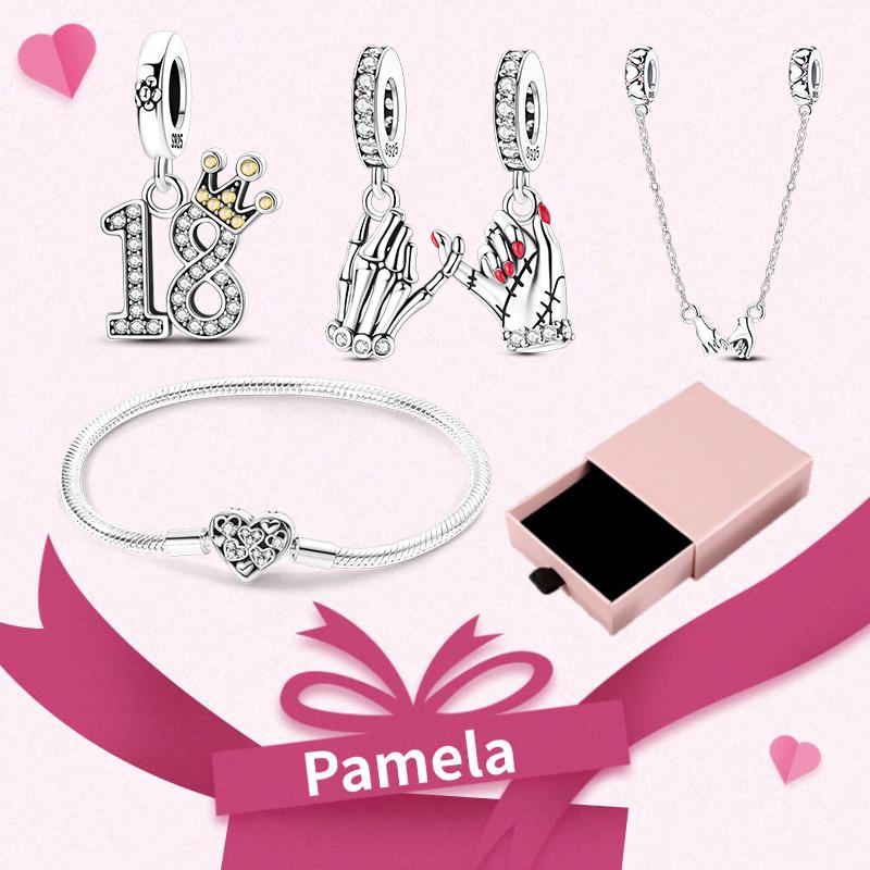 Pink Heart Charm Set 925 Original Silver Charms Bracelet With Gift Box For Women Wedding Anniversary Jewelry Gift 4pcs/lot