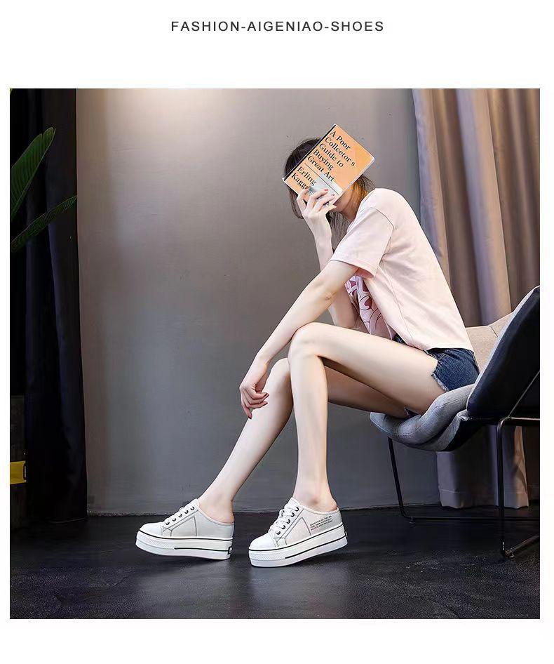 Inner Height-increasing Canvas Shoes Women's Summer 2025 New Korean Version of Casual Board Shoes Versatile Small Letter Muffin Platform Single Shoes