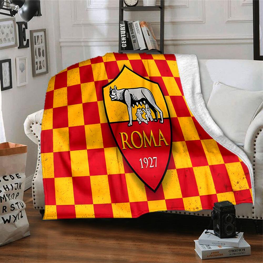 Coperta in Flanella con Emblema AS Roma, Morbido Poliestere, Design Moderno, Per Tutte le Stagioni, per Campeggio, Viaggi, Regali per Feste o Compleanni