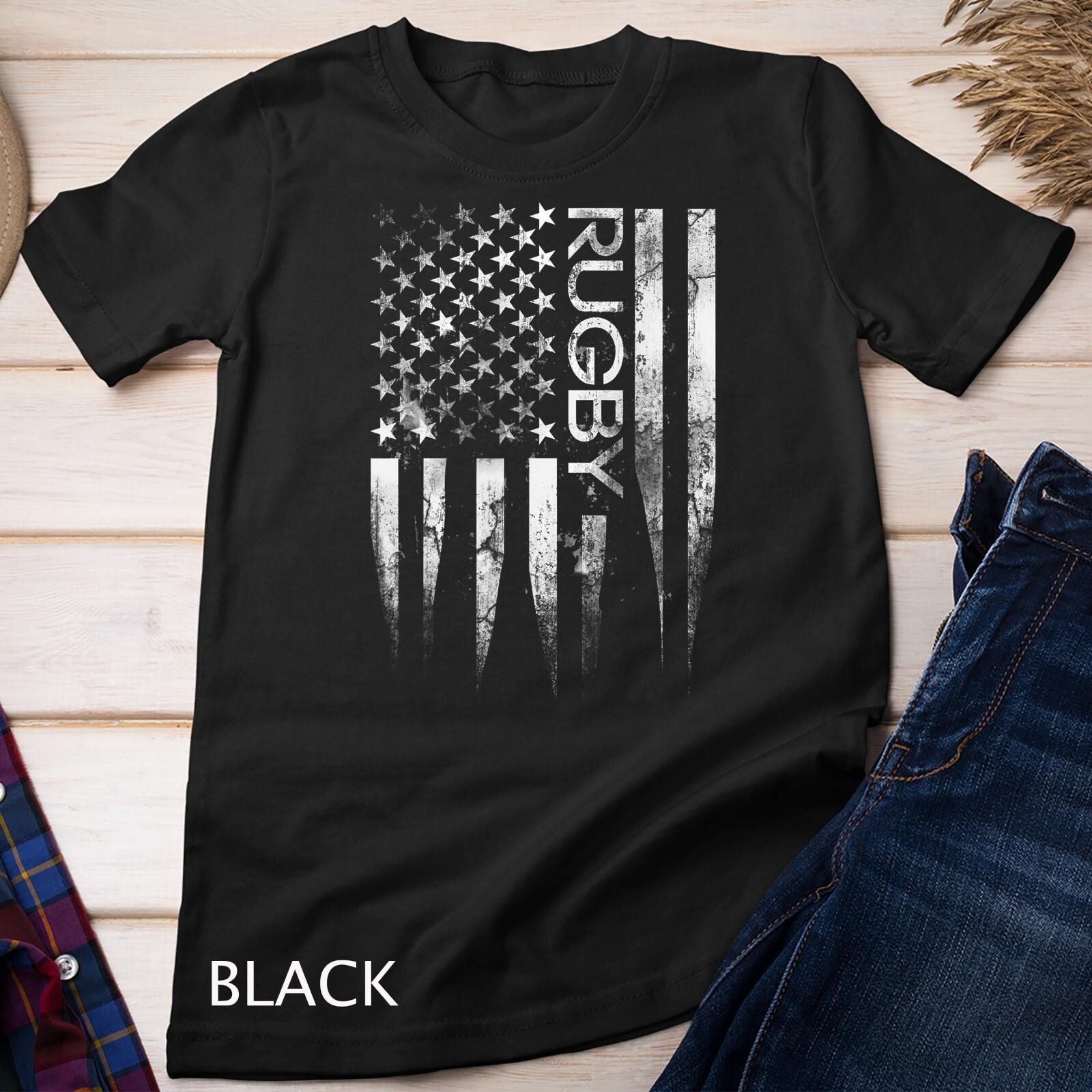 Vintage Rugby USA American Flag Unisex T-Shirt Mens Womens Tees Top 2XL