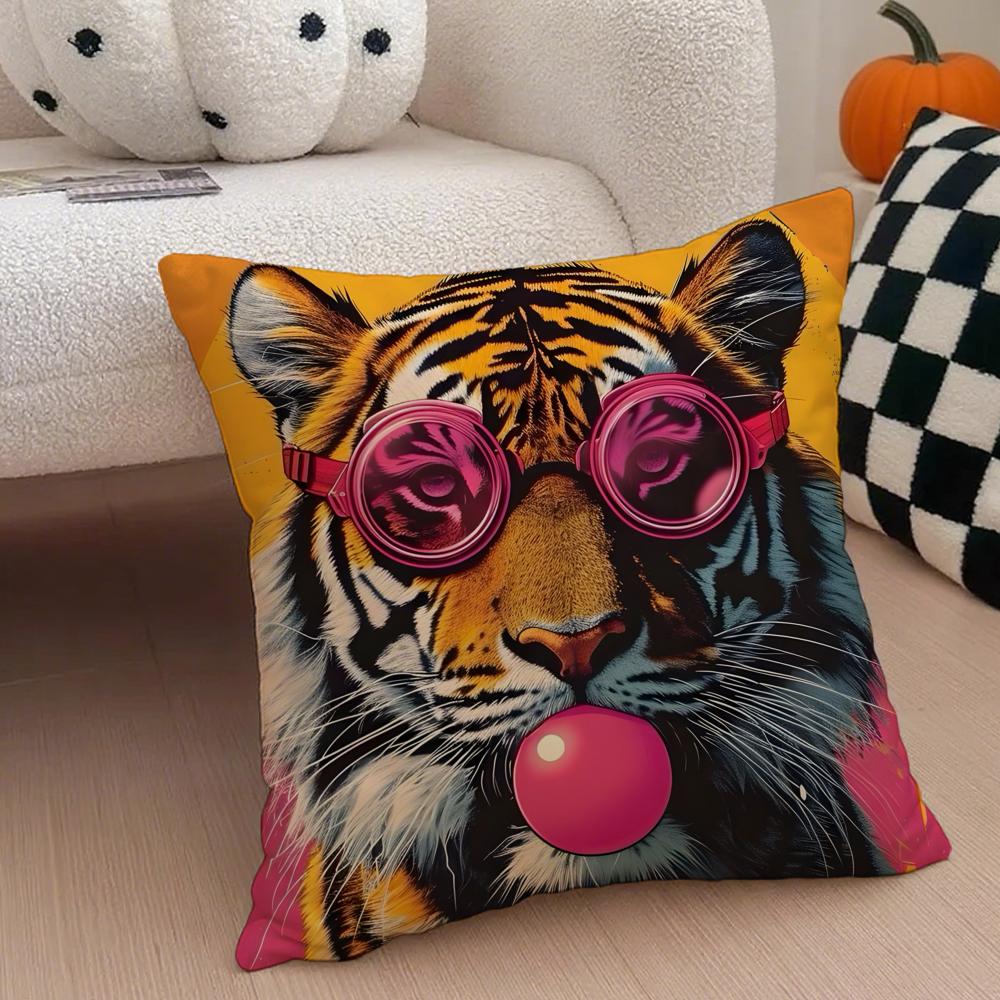 Cute Colorful Art Animal Bubble Fashion Tiger Cushion Cover Throw Pillow Cover Hidden Button Durable Polyester Chair Cushion
