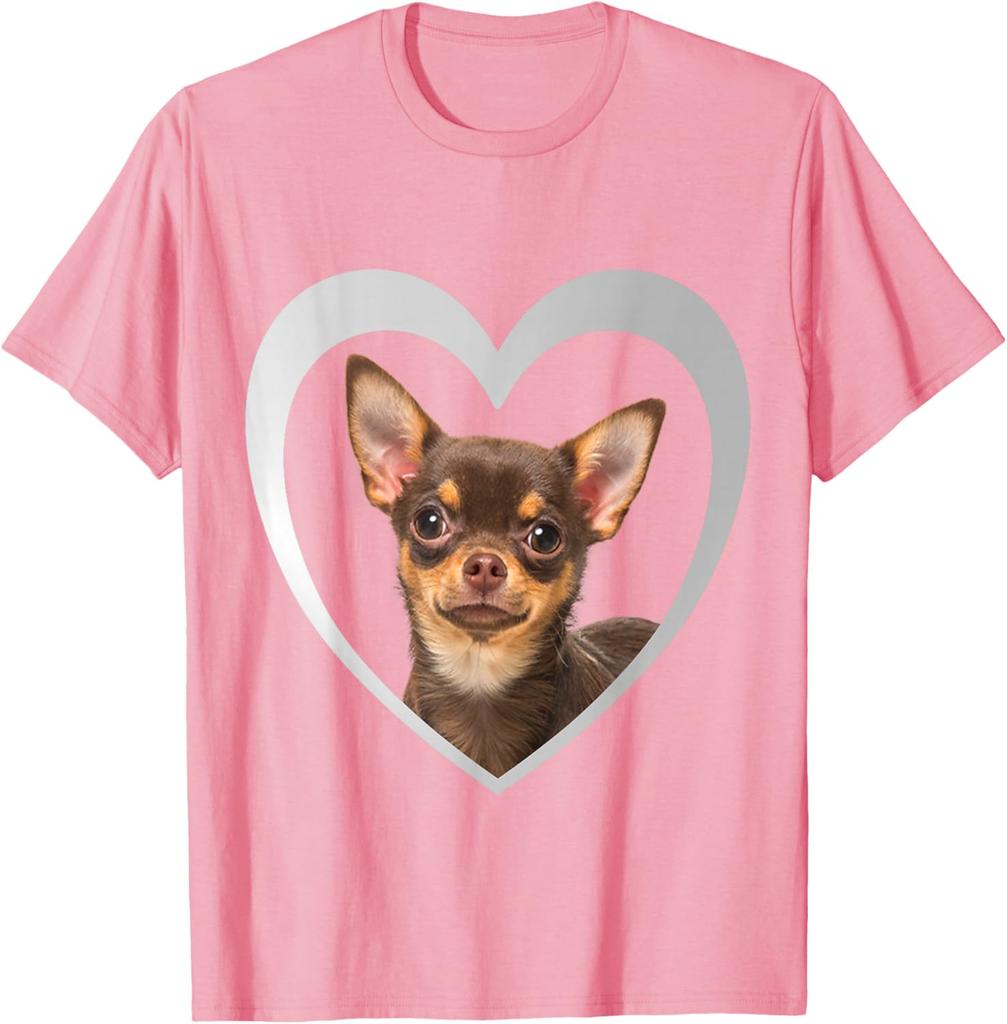 Chihuahua Hund Herz Umriss Grafik T-Shirt Herren Lässig Baumwolle Rundhals T-Shirt Reise
