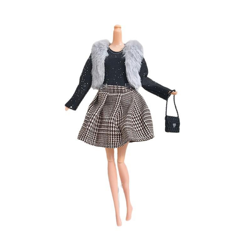 Doll 1/6 Handmade Dress Clothing Winter Fashion Vest+Dresses+Bag For 30Cm Dolls Clothes Doll Dress Up Accessories Girl Toy Gifts
