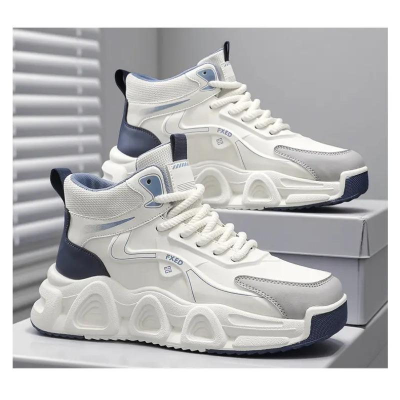 Men's High-top Chunky Sneakers Breathable Mesh Non-slip Lace-up Platform Casual Shoes for Daily Wear