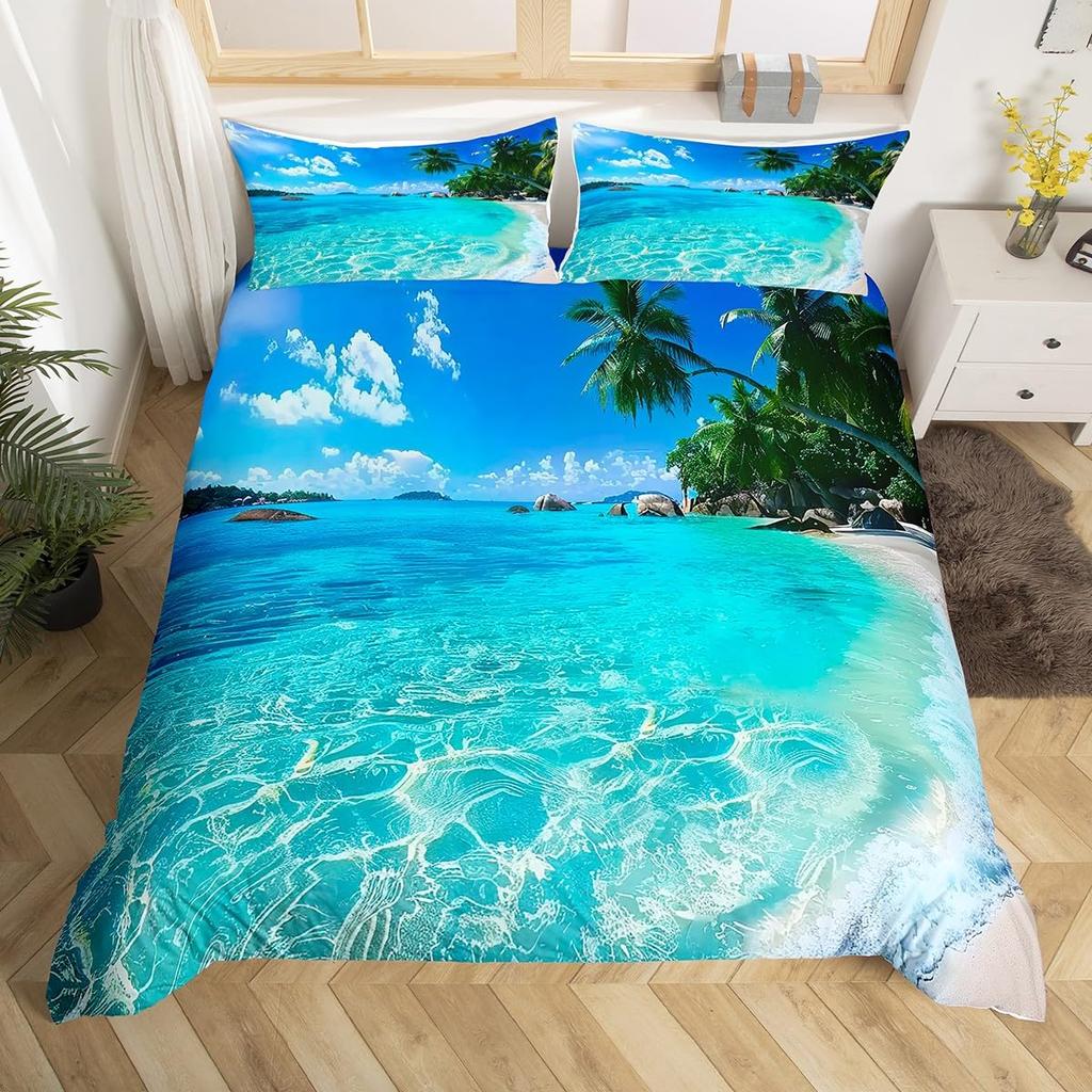 Beach Duvet Cover Twin Full Queen King Size,Ocean Theme Bedding Set for Kids Girls Boys Room Dorm,Coastal Beach Comforter Cover