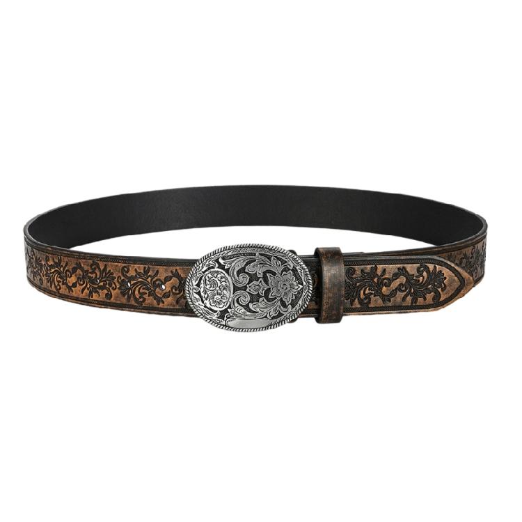 Embossed Patterned Waist Cincher Belt for Women Retro Cowboy Style Waist Band Girdle Autumn Winter Accessories