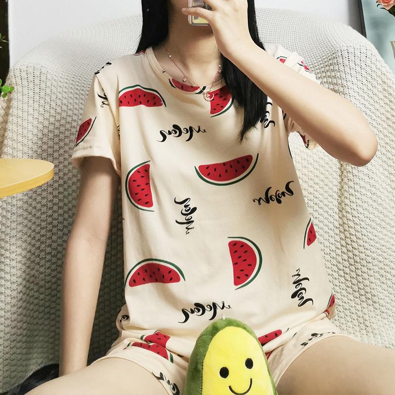 GMXIA Summer Pajama Women's Round-neck Thin Short-sleeved and Short Pants Cartoon Cute Girls' Youthful Home Wear Set