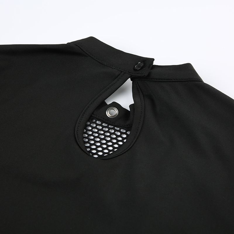 Gothic Black Crop Top Chic See Through Mesh Patchwork Full Sleeve Skinny Basic T-shirt Women Punk Style Stitched T-Shirts
