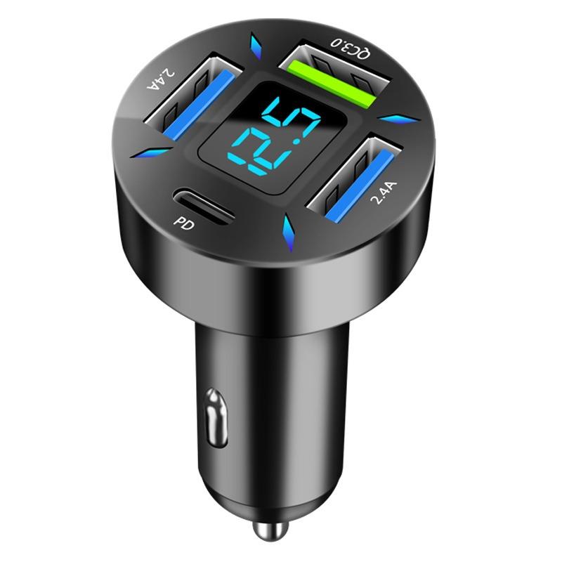 USB Car Charger Quick Charge 3.0, 66W Fast Charger Adapter for Cigarette Lighter 4-Port USB PD, LED Cigarette Lighter for Mobile Phone Laptop Pixels