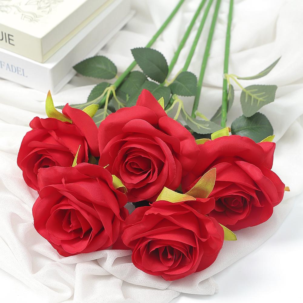 

1/5/10Pcs Rose Artificial Flowers Bouquet 48cm Fake Flowers for Home Decor Garden Wedding Decoration DIY Vase Flower Arrangement 1PCS красный