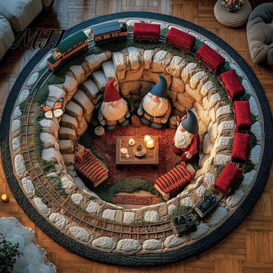 Tappeto Illusione Ottica Natale Tappeto Rotondo 3D, Area Babbo Natale 39 Tappetino per Riunioni Festive Polsterato-Come per Soggiorno Camera da Letto Decorazione Casa