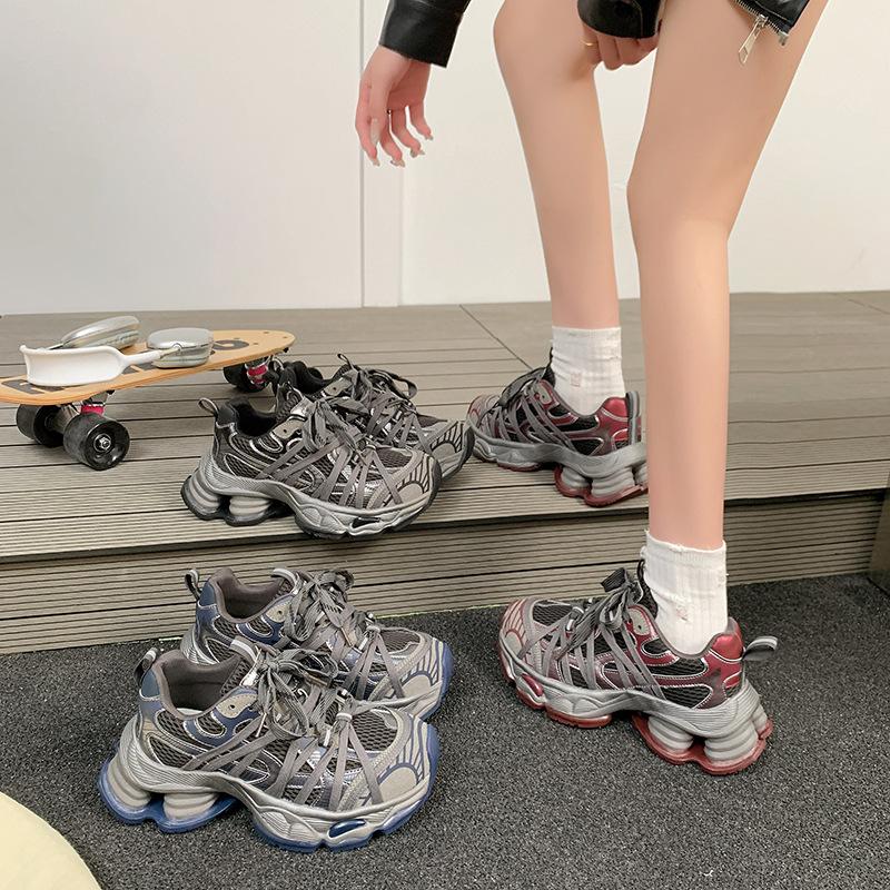 European Station Leather Platform Dad Shoes Women's 2025 Spring New Heightening Breathable Round Head Niche Sports and Leisure Shoes