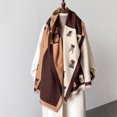 Luxus Niedlicher Katzenprint Schal Für Damen Wärmer Winter Kaschmir Pashmina Schals Tücher Weibliche Dicke Decken Wickel Foulard