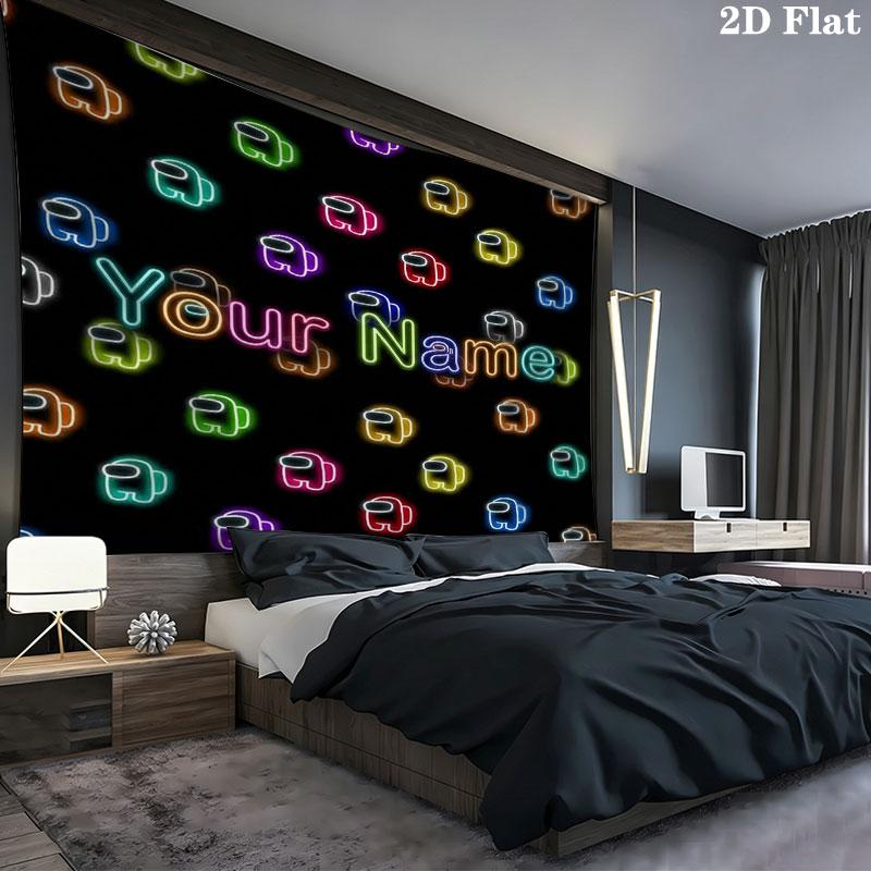 Among Us Custom Name Wall Tapestry Aesthetic Wall Hanging Printed Fabric Blanket Decorative Tapestries for Bedroom Living Room Home Decor