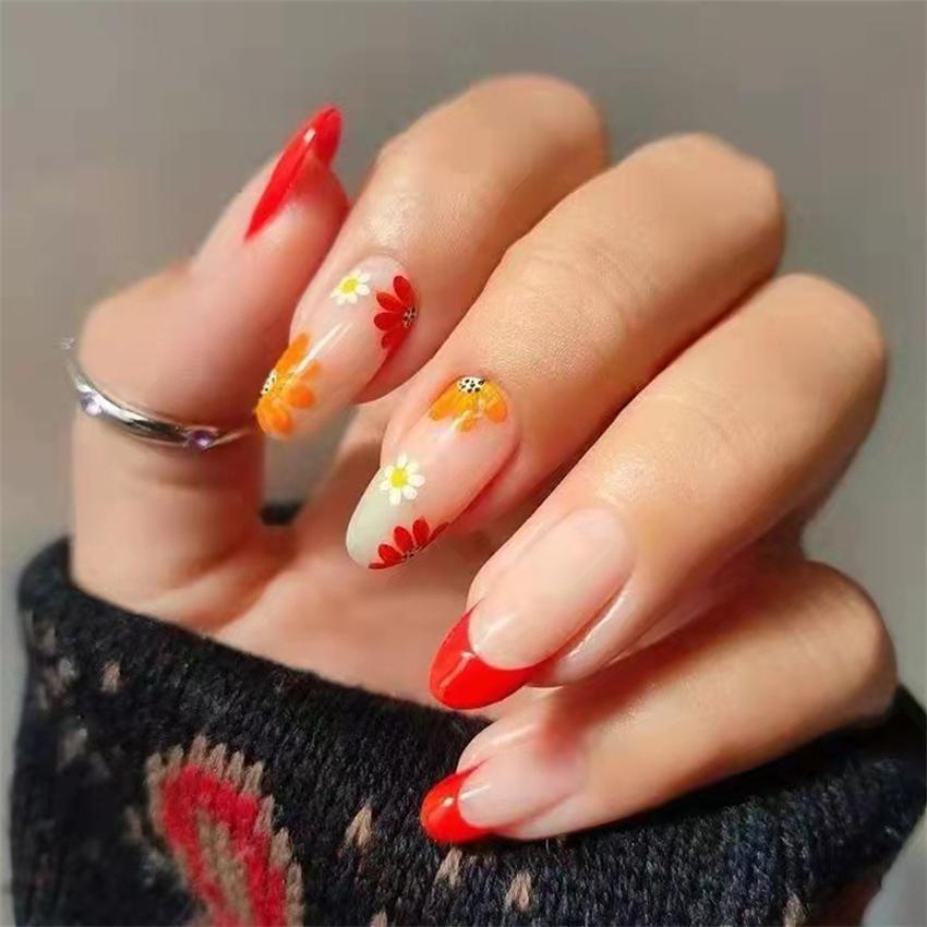 24Pcs Pink Matte French Leopard Square Coffin Press On Nails Artificial Acrylic Fake Nails For Women