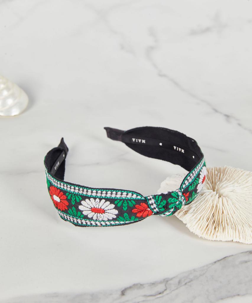 Maia Green Flower Jacquard Hairband - Knot Type D-Green