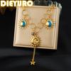 DIEYURO 316L Stainless Steel Golden Face Sun Inlay Blue Enamel Moon Stars Pendant Necklace Lady Trend Luxury Charm Jewelry Gift
