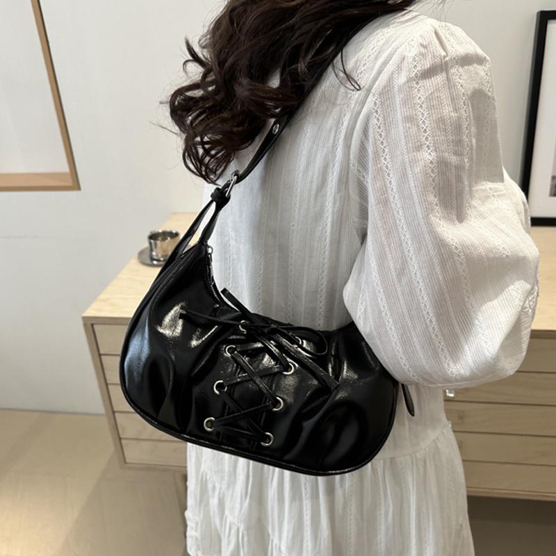 Hot Y2K Solid Color Underarm Hobo Bags for Women Casual Style PU Leather Design Ladies Bow Handbag Adjustable Strap Shoulder Crossbody Bag