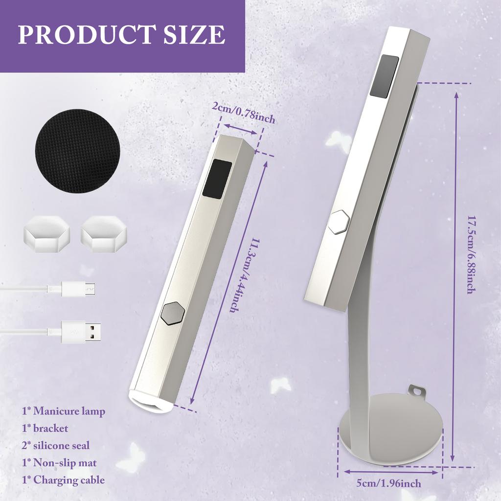 Mini Nail Lamp Portable Small Nail Curing Light with Stand 3W USB Rechargeable Manicure Dryer Gel Lamp for Manicure Salon Women