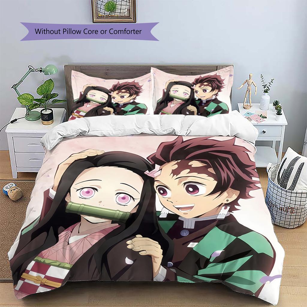 Demon Slayer Nezuko & Tanjiro Bedding Set Duvet Cover Pillowcase No Filler, Soft Home Bedroom Decor, Perfect Gift for Fans.chl