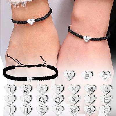 Black Rope Letter Heart Beaded Bracelet Simple Exquisite Woven Adjustable Hand Rope Bracelet Women Hand Jewelry