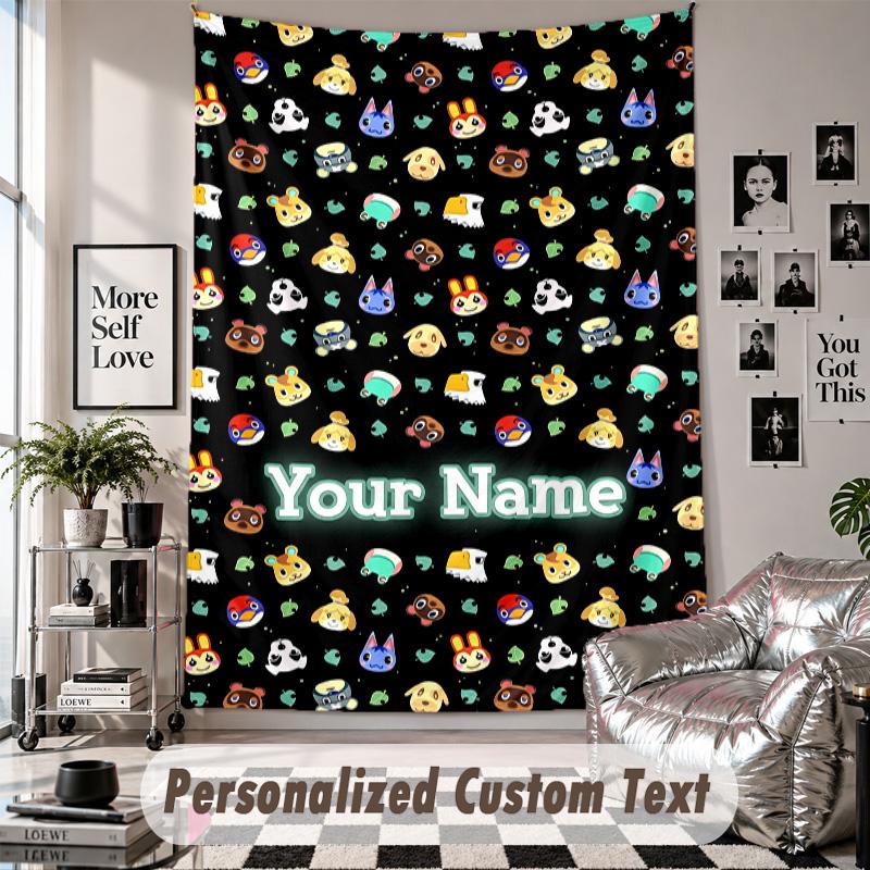 Custom Tapestry Wall Hanging, Animal Crossing Personalized Name Text Home Wall Decor