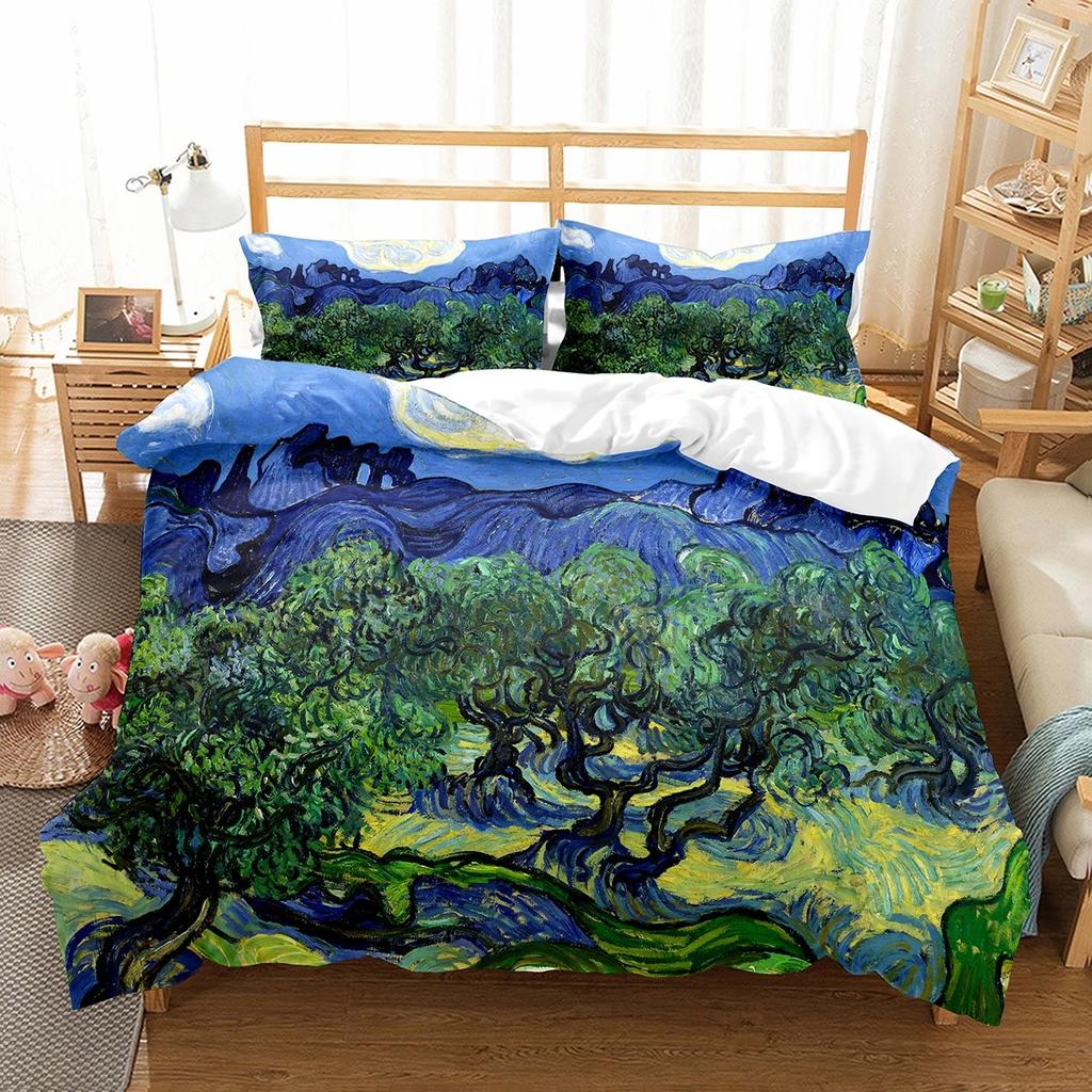 Van Gogh Oil Painting Duvet Cover Set Art Painting Pattern Polyester Comforter Cover King Queen Size For Men Women Bedding Set