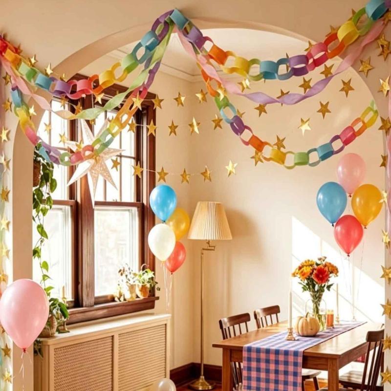 100Pcs Bright Color Paper Chain Garland Strips With Double Sided Tape Easy DIY Craft for Graduation Party Decoration