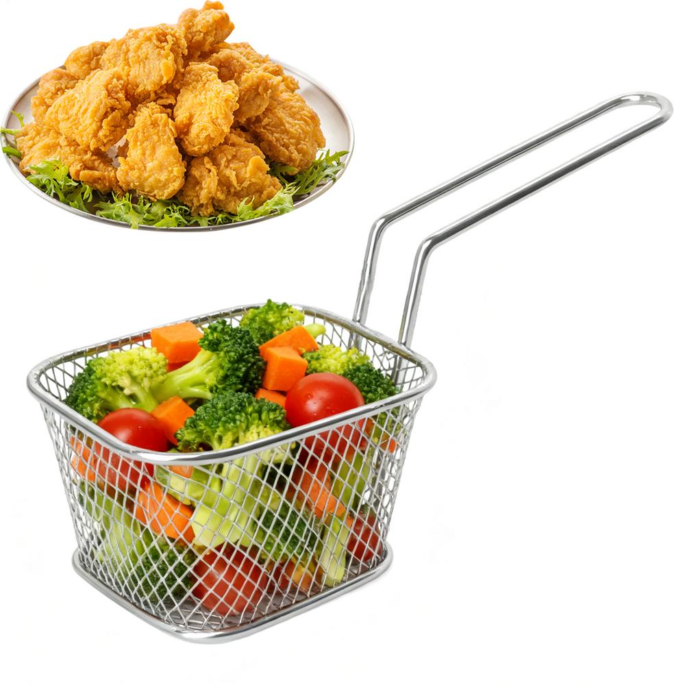 

Frying Basket Stainless Steel Desk Food Snack Presentation Holder Stainless Steel Fry Basket With Handle For Kitchen Cafe