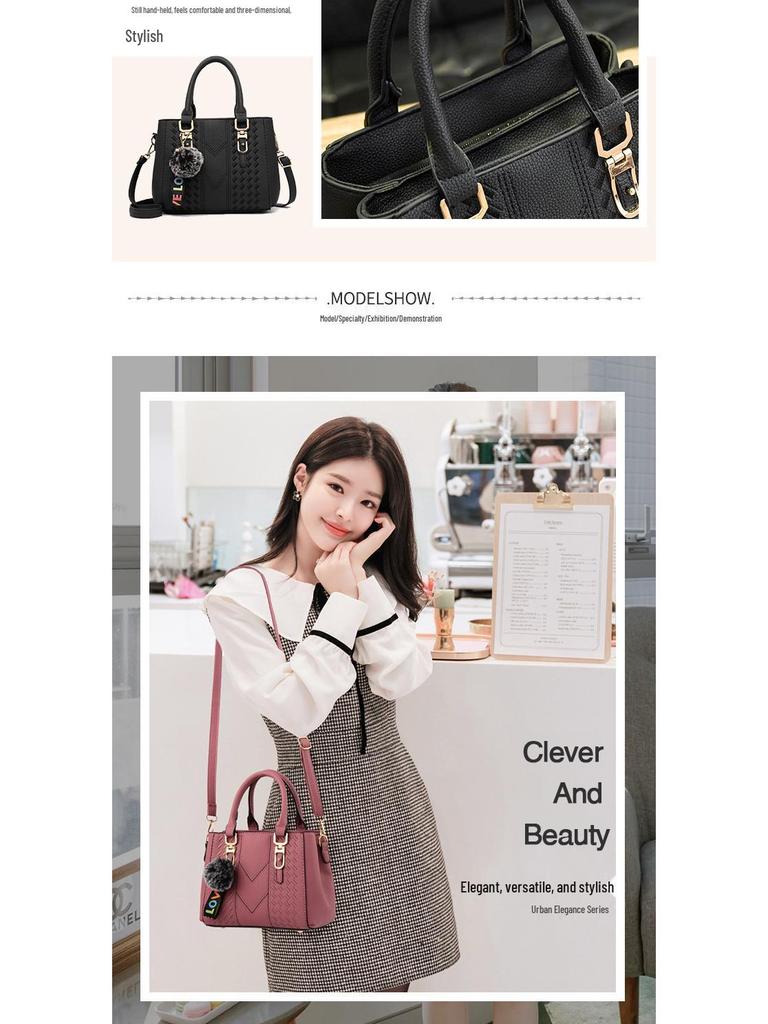 Damska minimalistyczna torba na ramię z pomponem - Duża pojemność, crossbody, torebka do ręki