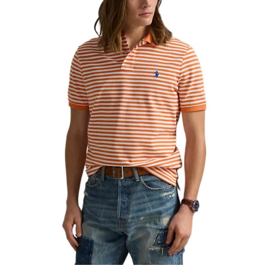 Polo Ralph Lauren Color Block Striped Logo Embroidered Short Sleeve Polo Shirt Men Tops Orange MNPOKNI1N821163-820