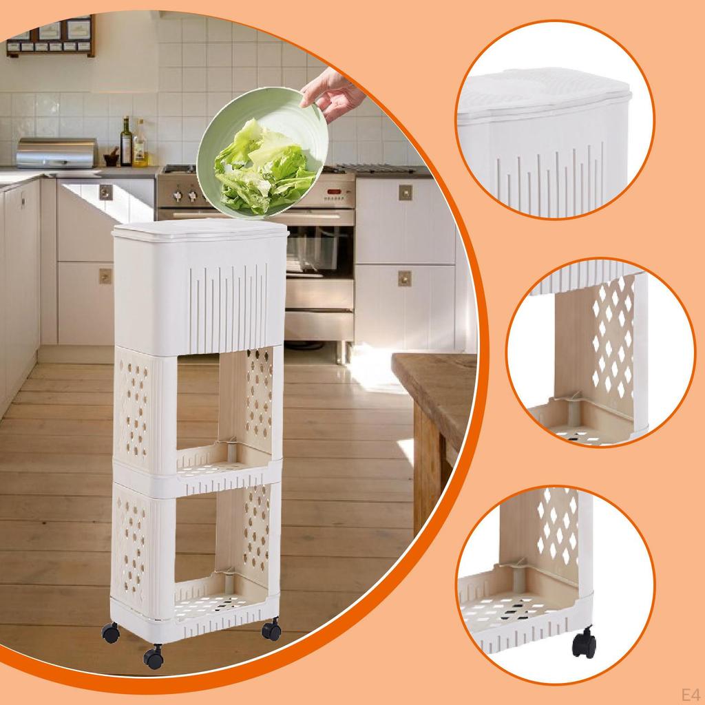 Kitchen Trash Can Garbage Bin with Storage Rack Holder Decor Container Rubbish Narrow