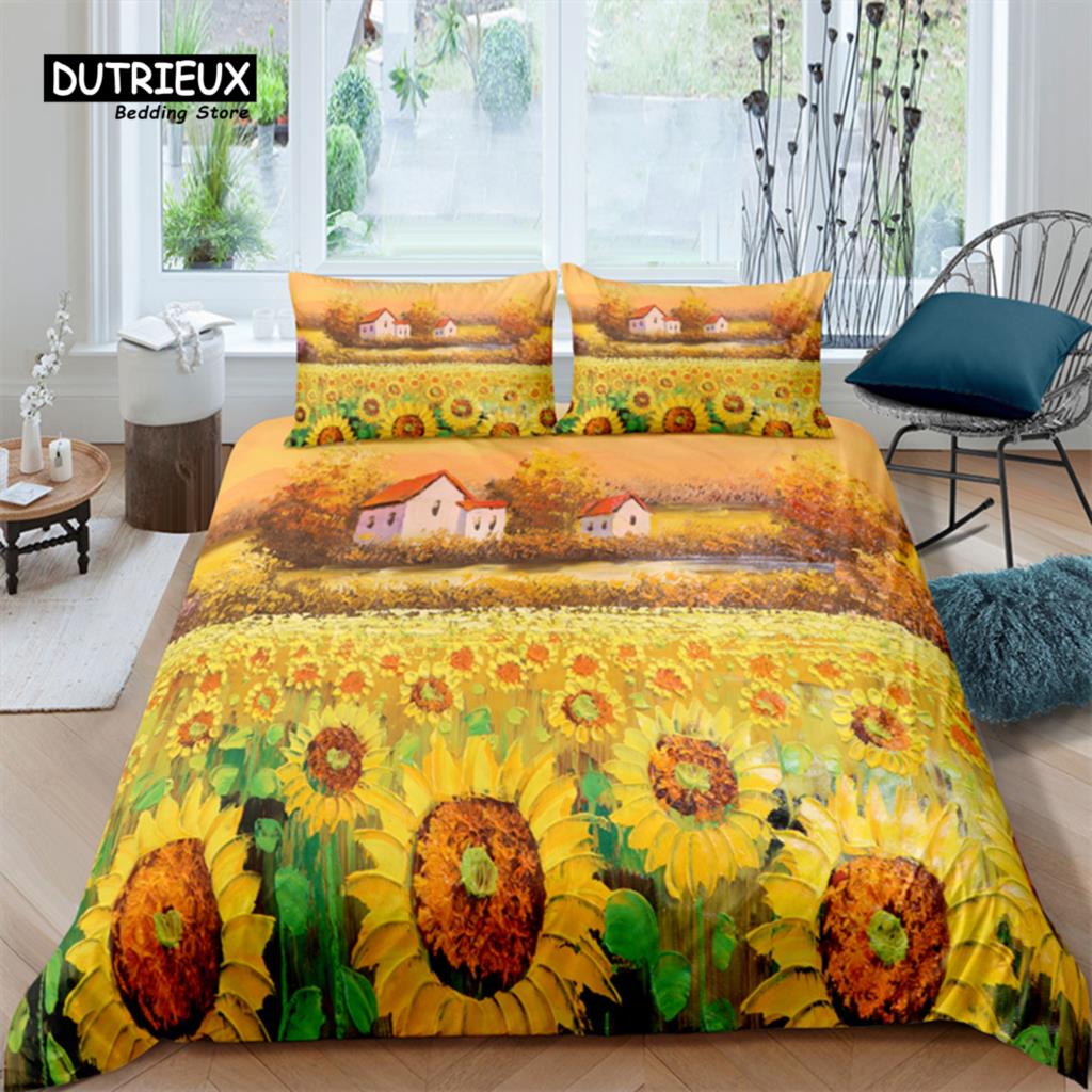 Luxury 3D Sunflower Print Home Living Comfortable Duvet Cover Set Pillowcase Kid Bedding Set Queen and King EU/US/AU/UK Size