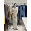 Beautiful rich daughter long deep v-neck sweater with knitted bottoming dress for women's autumn and winter