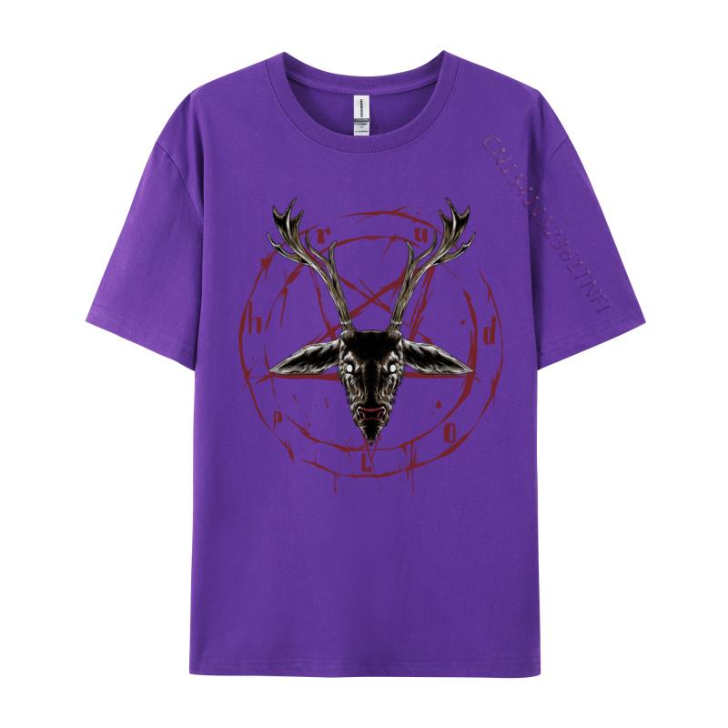 Satanic Reindeer Pentagram Anti Christmas Satan T-Shirt For Men Pure Cotton Tshirt Geek Nerd Gift Top Tee