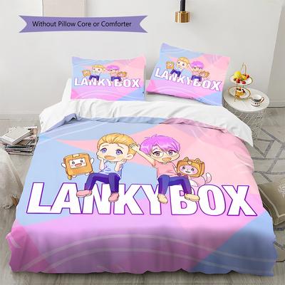 Pościel z wzorem Lankybox, Zestaw kołdry Poszewka na kołdrę Poszewka na poduszkę Domowy Prezent Urodzinowy (1 * poszwa na kołdrę + 2 * poszewki na poduszki, bez rdzenia)