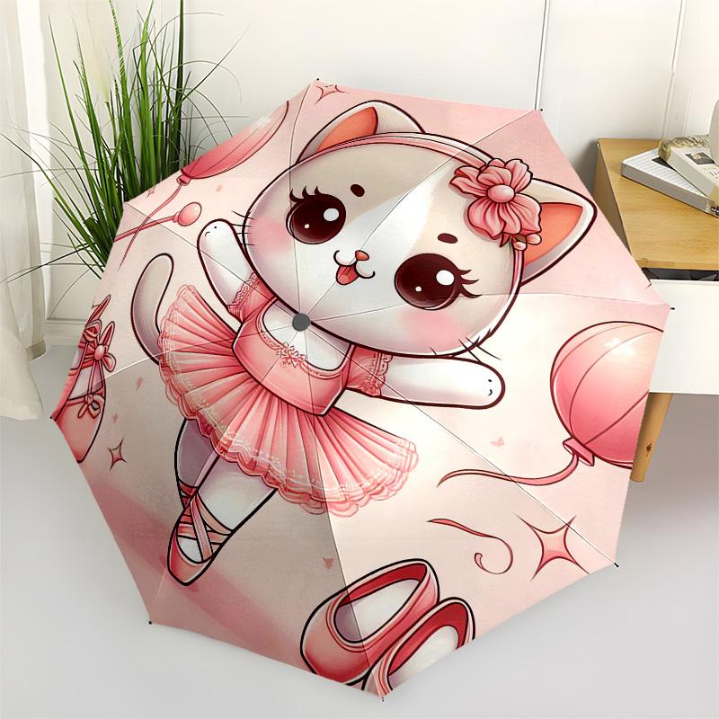 1pc Ballerina Cat In Pink Umbrella with Plastic Handle,Suitable for All Seasons UmbrellaPT542