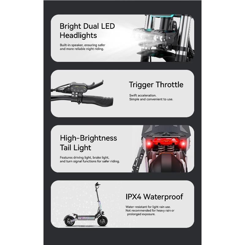 OOTD T90 E-Scooter Peak Power 3000W*2 Motor 60V31.2ah Off-road Electric Scooter 13 Inch Tire All Terrain NFC Features EScooters