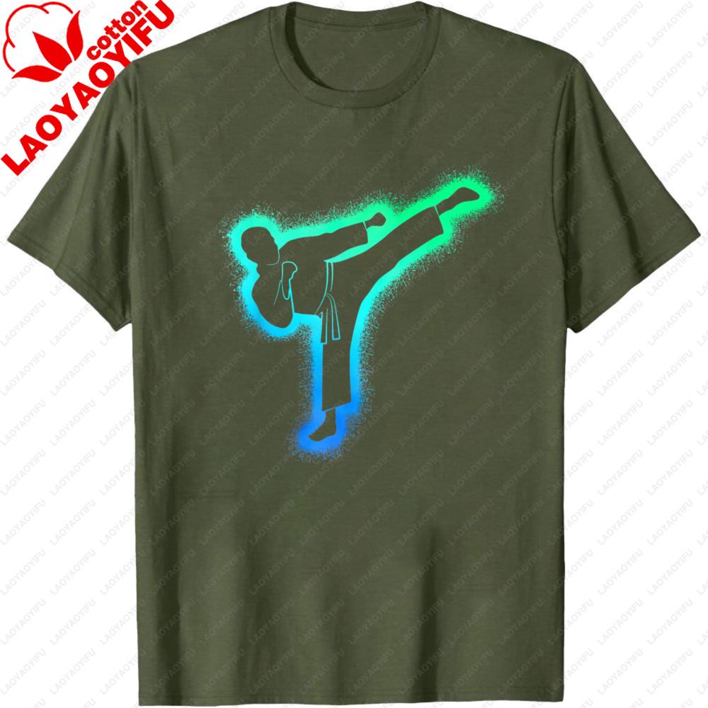 Men TShirt Karate Kick Design Summer Casual Short Sleeve Cotton Fashion Top for Men Streetwear Gift Idea Sporty Style